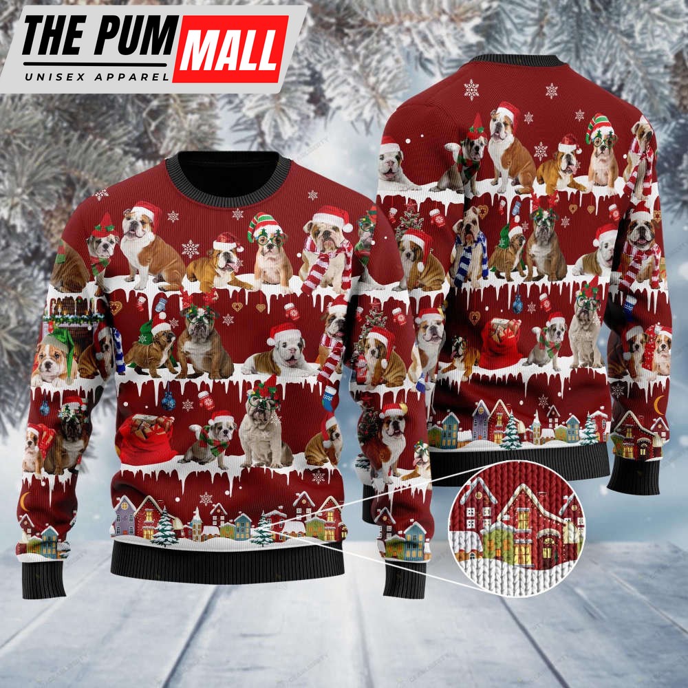 English Bulldog Ugly Christmas Sweater, All Over Print Sweatshirt