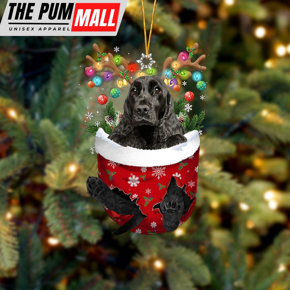 English Cocker Spaniel 1 In Snow Pocket Christmas Ornament – Two Sided Christmas Plastic Hanging Limited Edition