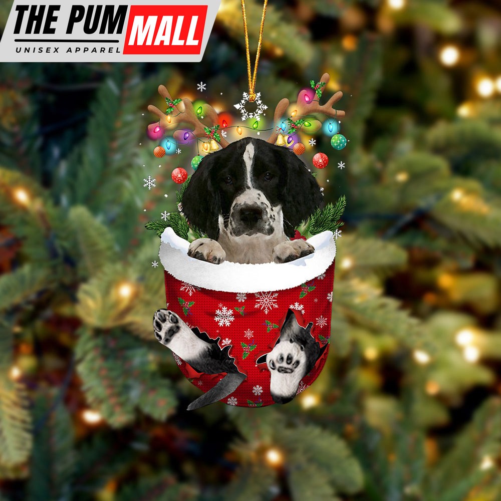 English Springer Spaniel 2 In Snow Pocket Christmas Ornament – Two Sided Christmas Plastic Hanging Limited Edition