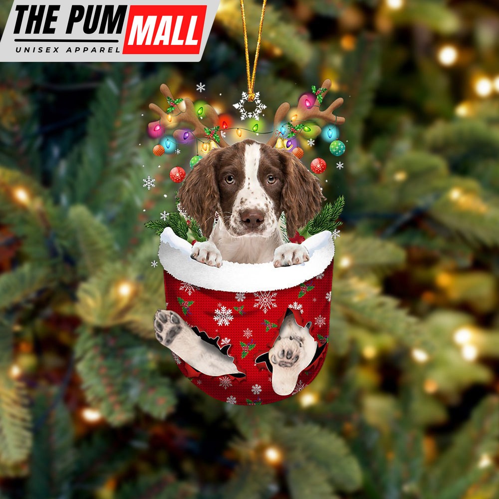 English Springer Spaniel In Snow Pocket Christmas Ornament – Two Sided Christmas Plastic Hanging Limited Edition