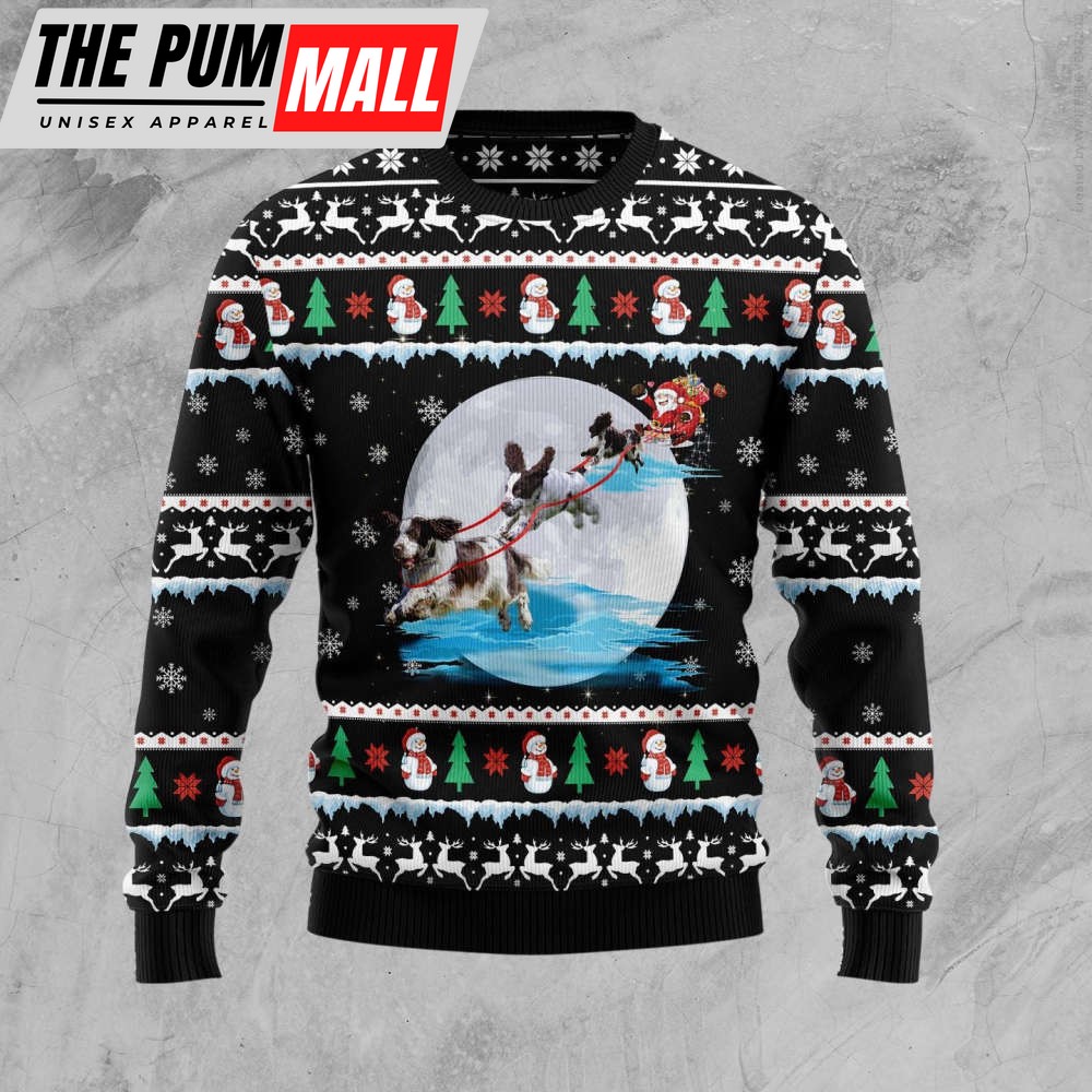English Springer Spaniel Santa On Highway Ugly Christmas Sweater For Christmas 2023