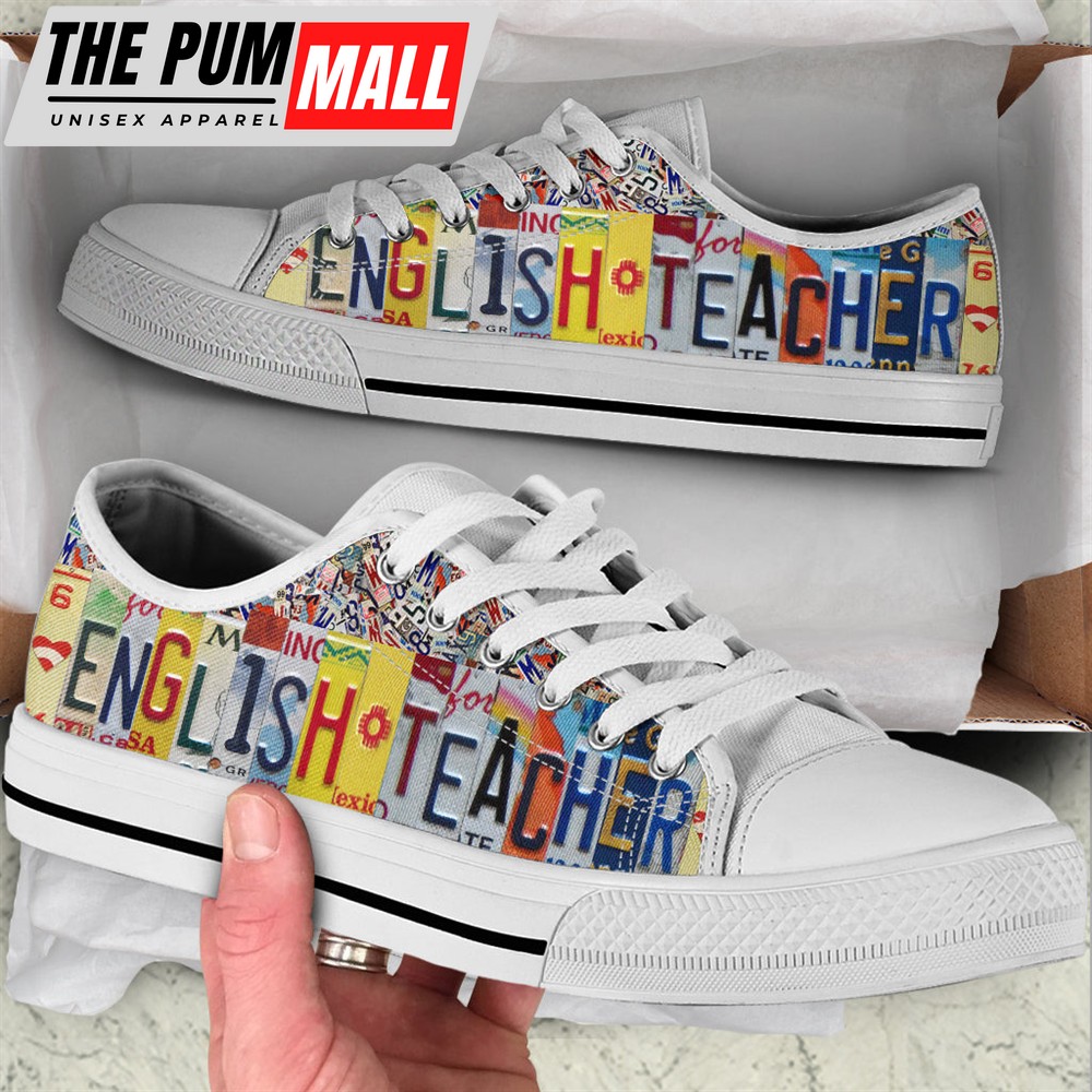 English Teacher Shoes License Plates Low Top Shoes – Best Gift For Teacher, School Shoes Malalan