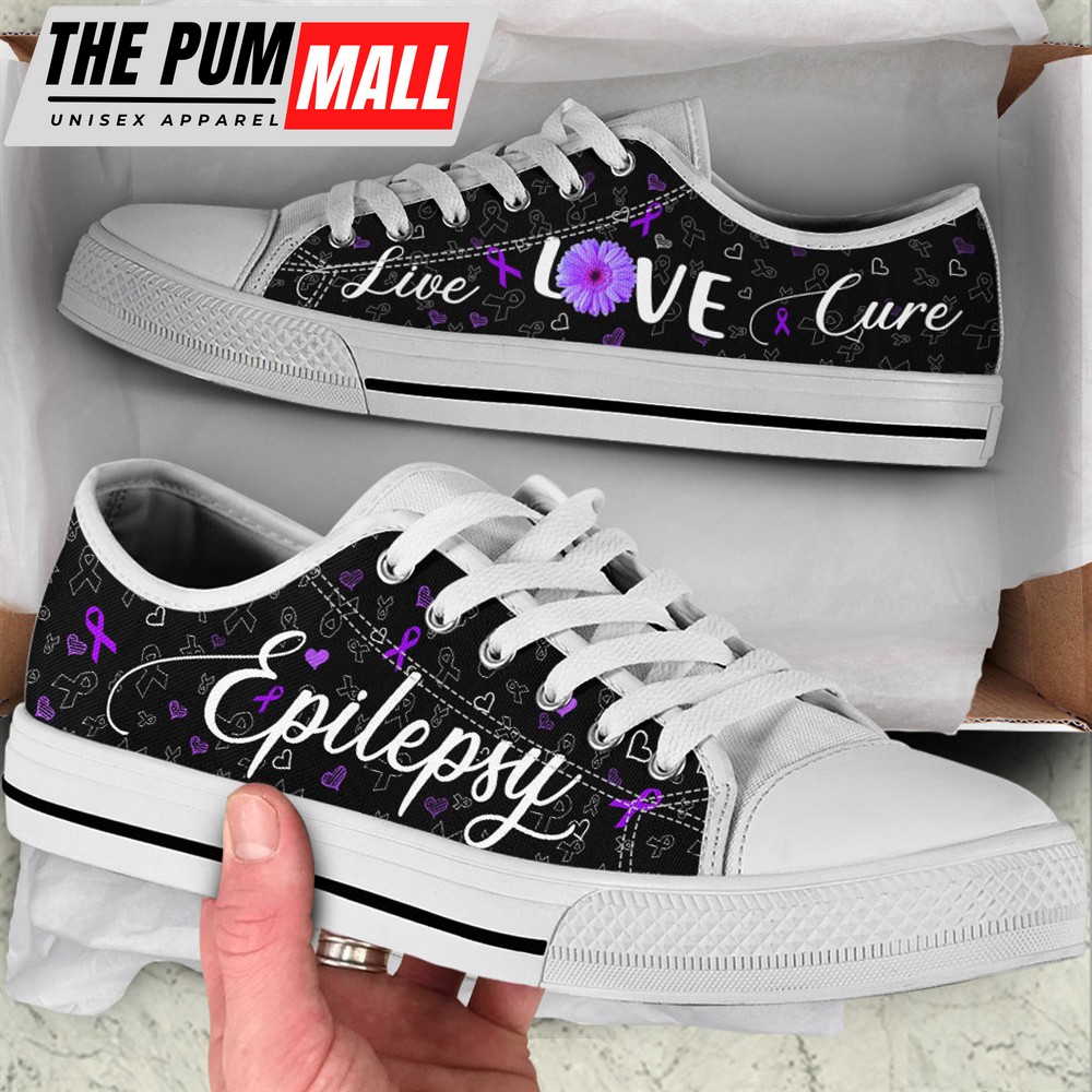 Epilepsy Shoes Live Love Cure Ribbon Heart Low Top Shoes – Best Gift For Men And Women – Sneaker For Walking