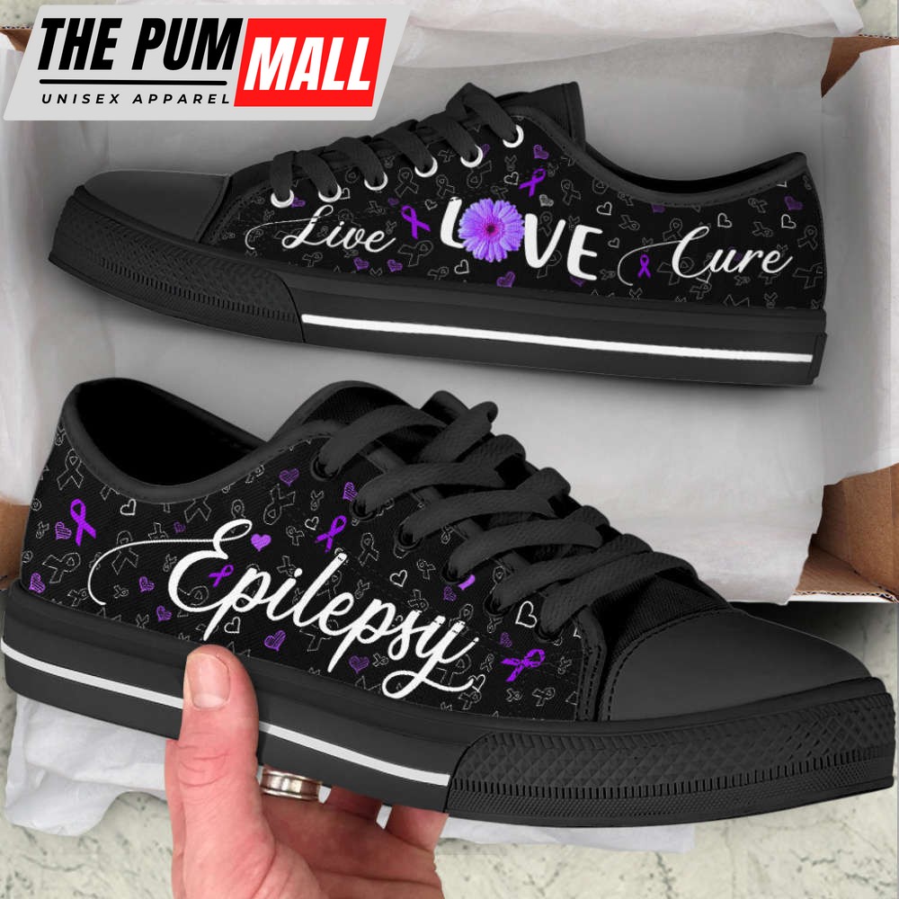 Epilepsy Shoes Live Love Cure Ribbon Heart Low Top Shoes Canvas Shoes