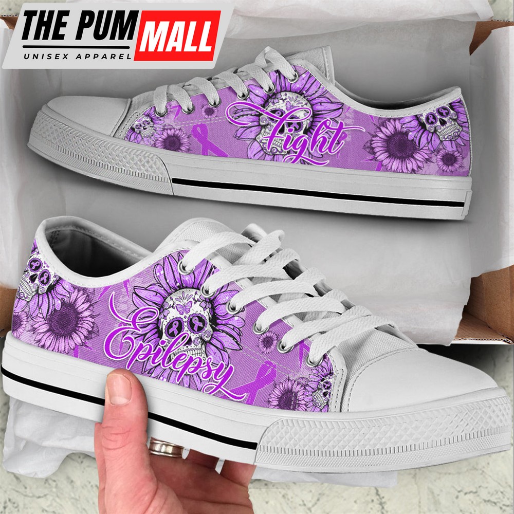 Epilepsy Shoes Skull Flower Low Top Shoes – Best Gift For Men And Women – Cancer Awareness Shoes