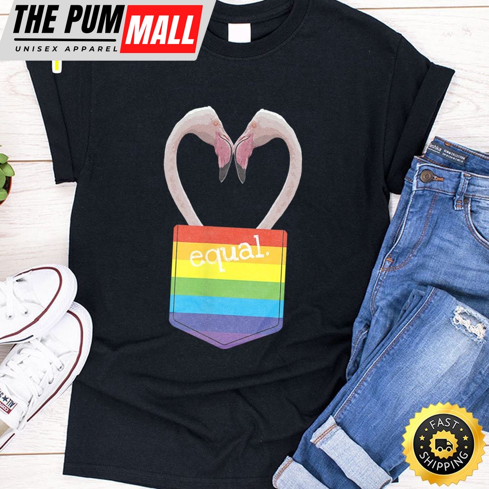 Equal LGBT Valentine Heart T Shirt Flamingo Pocket Print