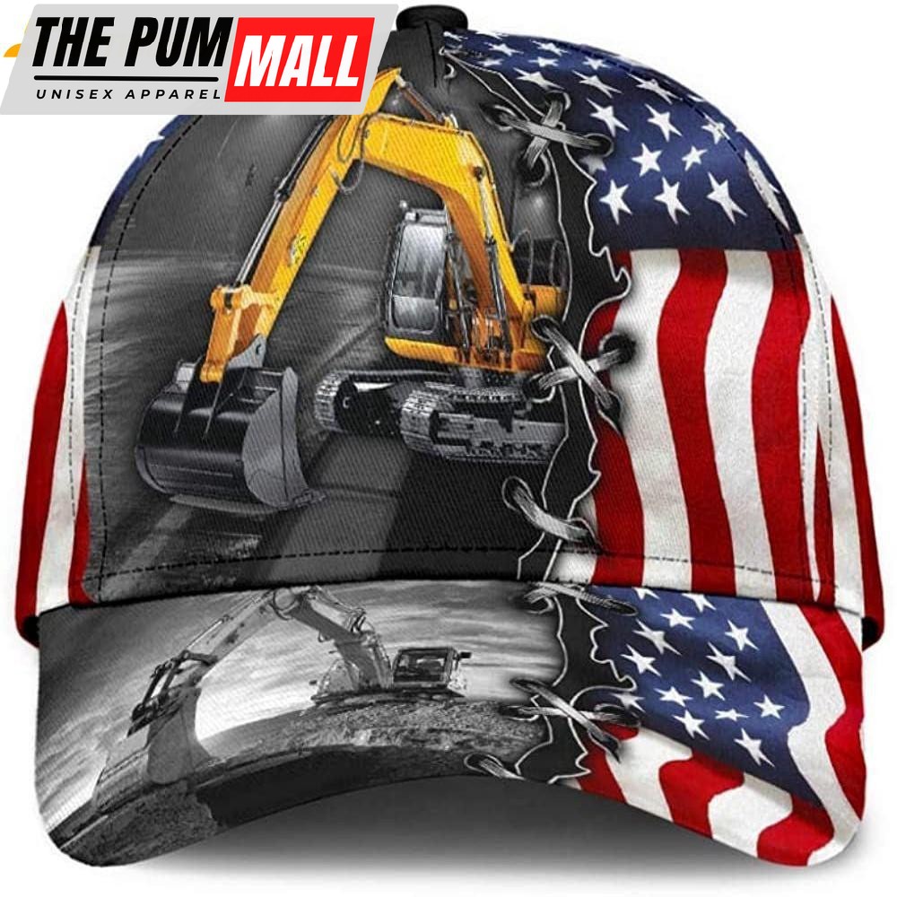 Excavator American Flag Classic Baseball Cap