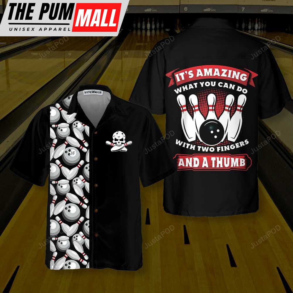 Express Your Style: Two Fingers & a Thumb Hawaiian Bowling Shirt