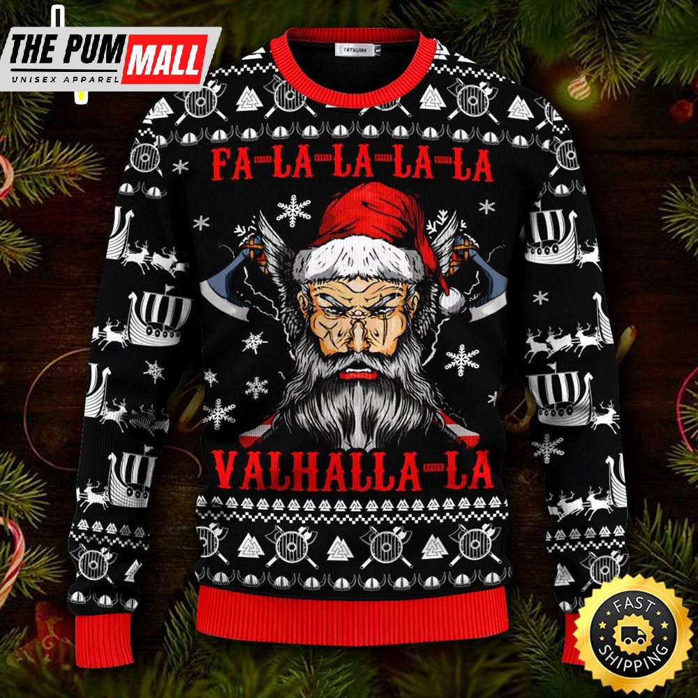 Falalalala Valhallala Cool Santa Viking Ugly Christmas Skull Sweater Christmas