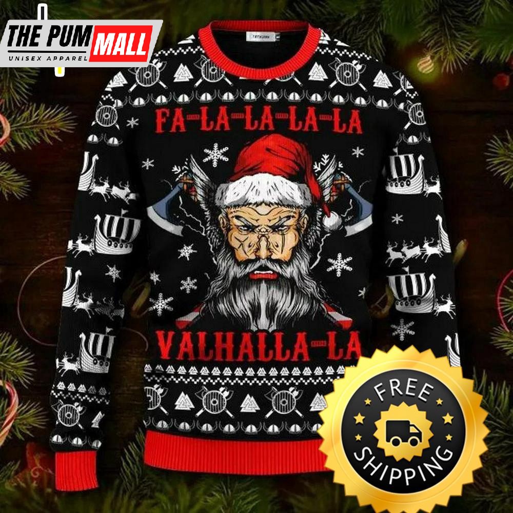 Falalalala Valhallala Cool Santa Viking Ugly Christmas Sweater, Viking Ugly Sweater