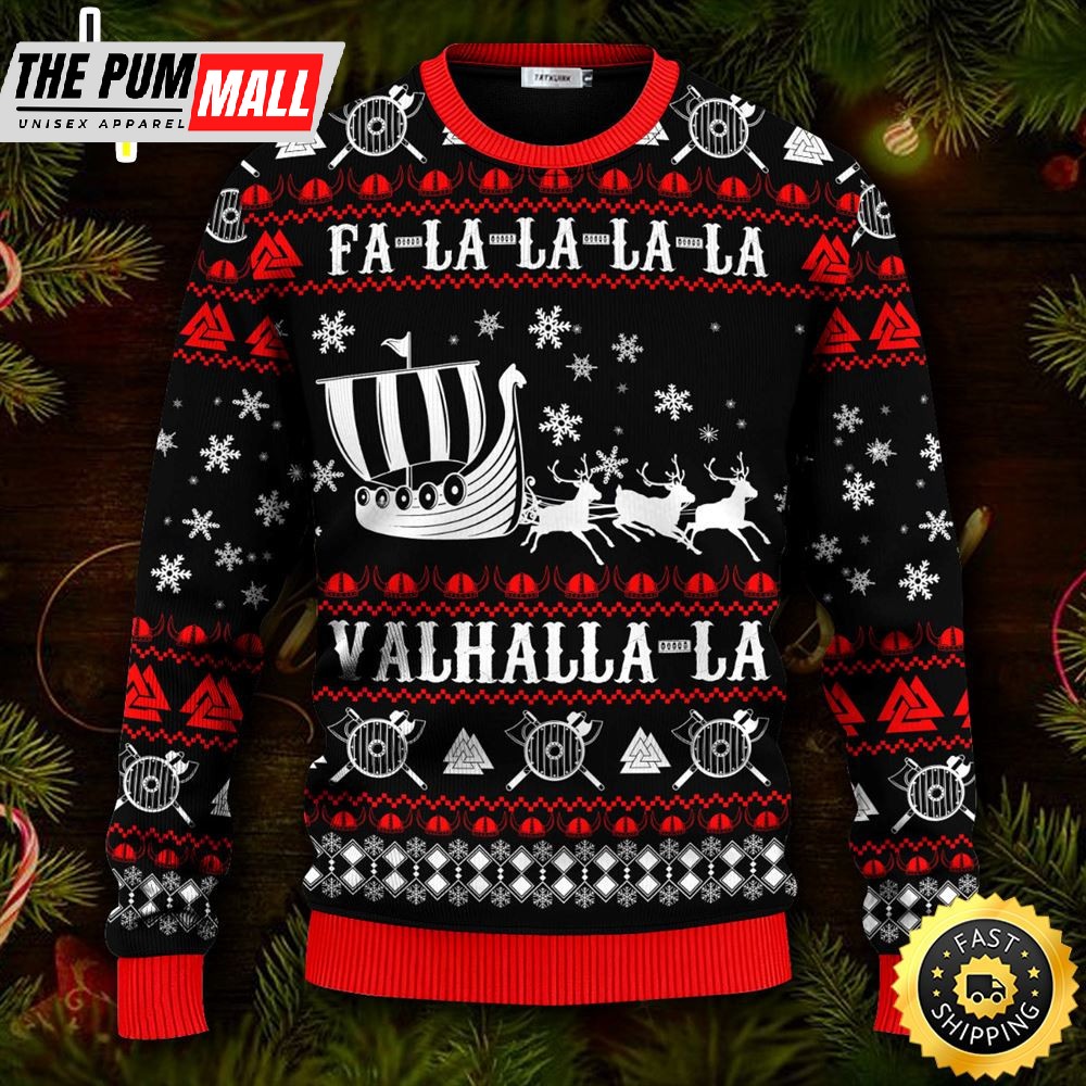 Falalalala Valhallala Viking Ships Viking Ugly Christmas Skull Sweater Christmas