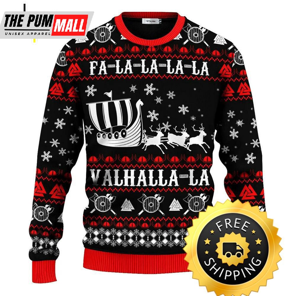 Falalalala Valhallala Viking Ships Viking Ugly Christmas Sweater, Viking ugly sweater
