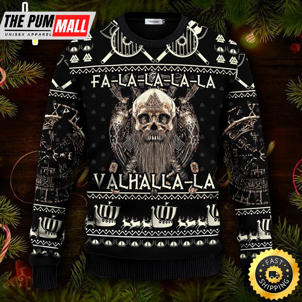 Falalalala Valhallala Viking Ugly Christmas Skull Sweater Christmas