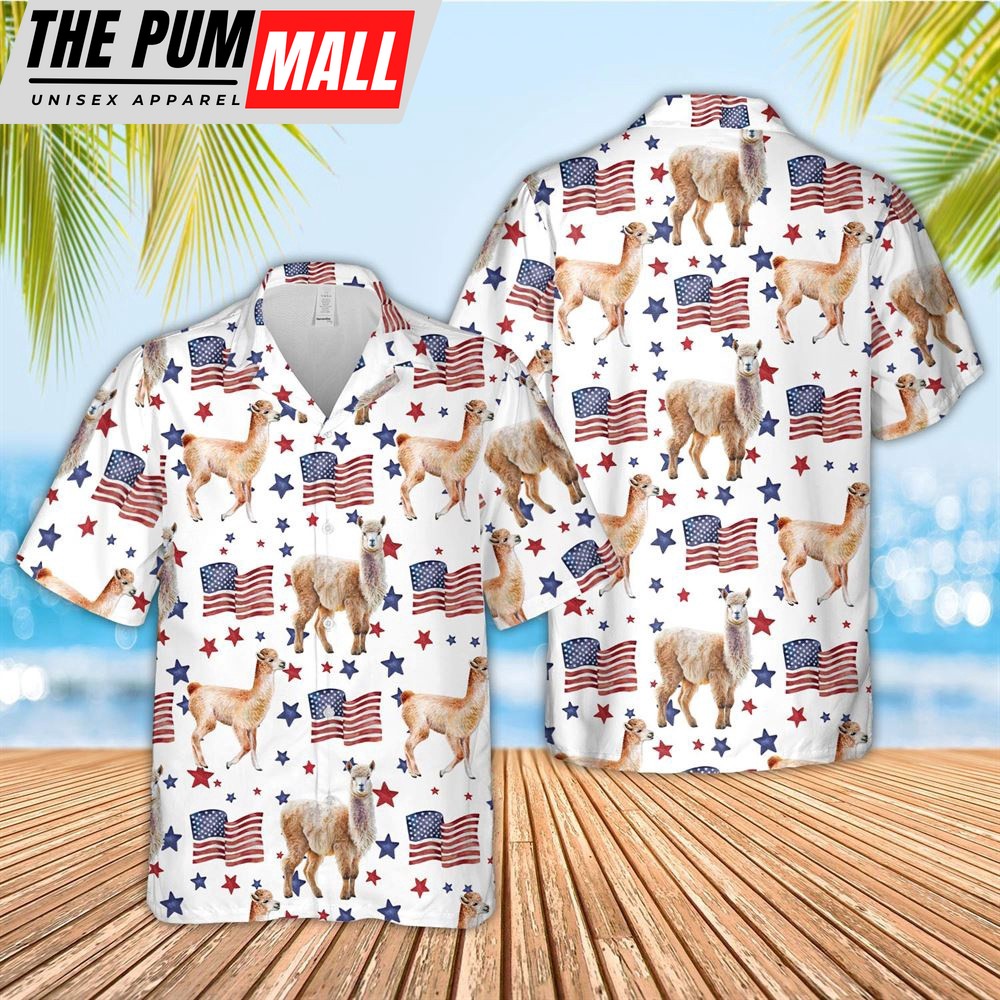 Farm Hawaiian Shirt, Alpaca American Flag Pattern Hawaiian Shirt, Animal Hawaiian Shirt