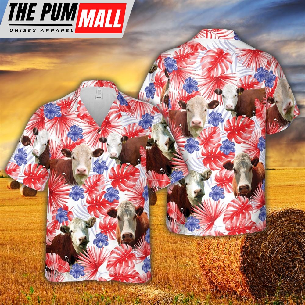Farm Hawaiian Shirt, American Colors Herefold Cattle All Printed 3D Hawaiian Shirt For Men And Women, Animal Hawaiian Shirt