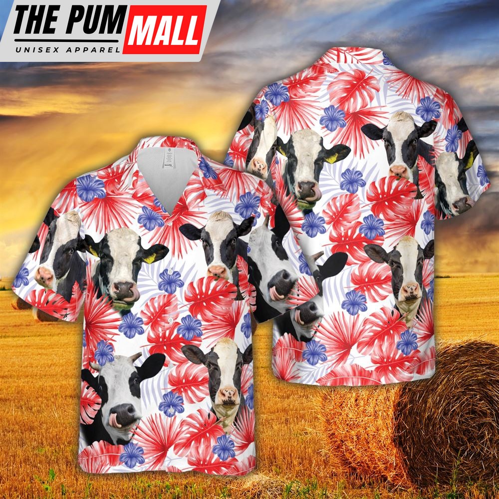 Farm Hawaiian Shirt, American Colors Holstein Friesian Cattle All Printed 3D Hawaiian Shirt For Men And Women, Animal Hawaiian Shirt