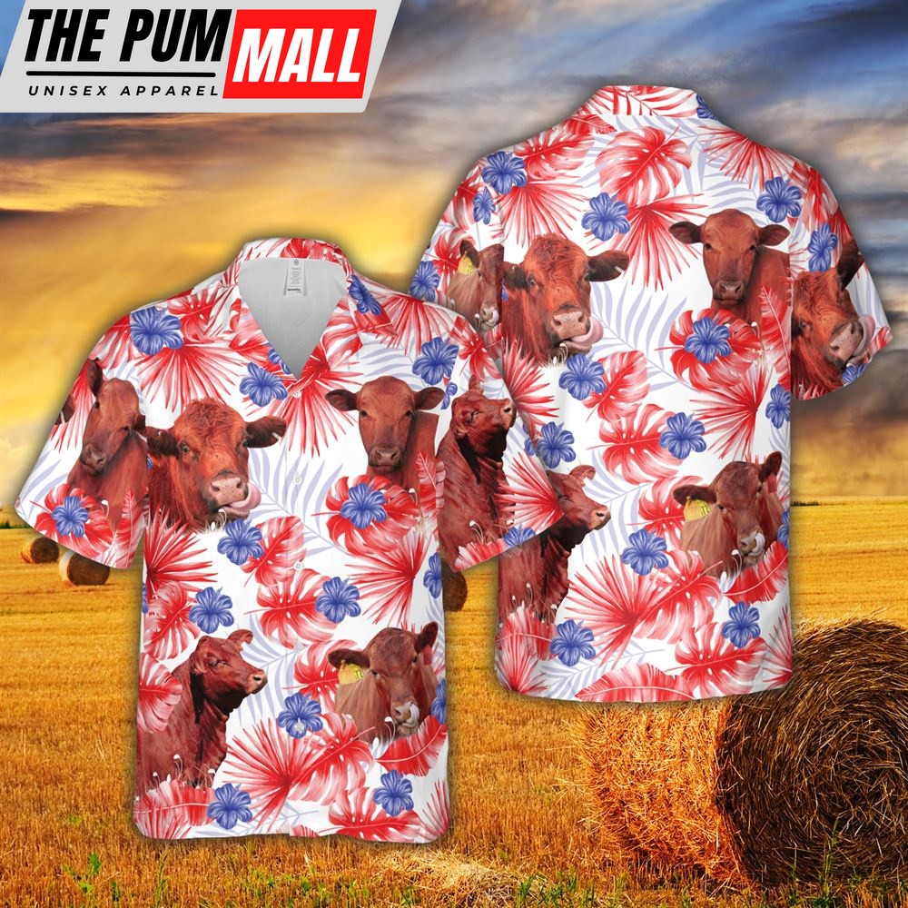 Farm Hawaiian Shirt, American Colors Red Angus All Printed 3D Hawaiian Shirt For Men And Women, Animal Hawaiian Shirt
