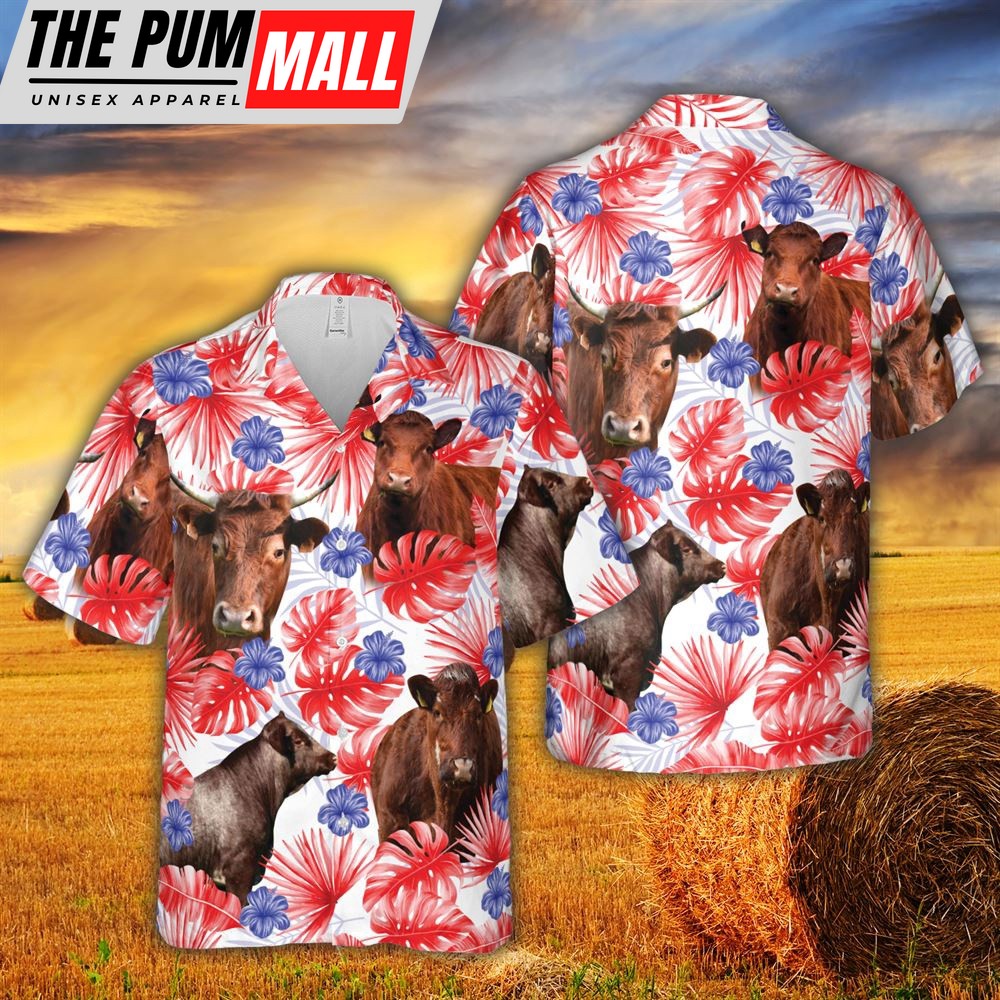 Farm Hawaiian Shirt, American Colors Shorthorn Cattle All Printed 3D Hawaiian Shirt For Men And Women, Animal Hawaiian Shirt