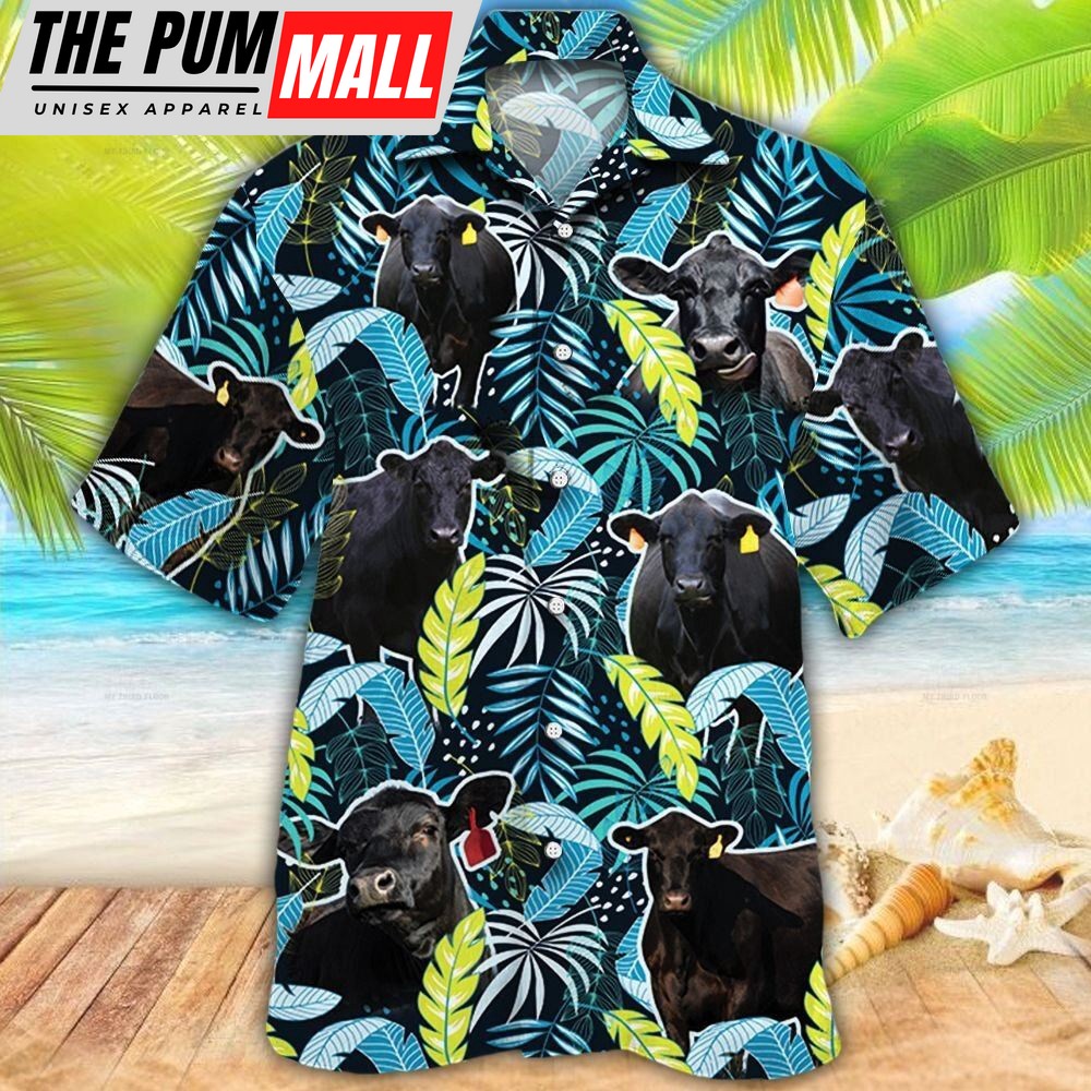 Farm Hawaiian Shirt, Angus Cattle Jungle Leaves All Over Printed 3D Hawaiian Shirt, Animal Hawaiian Shirt