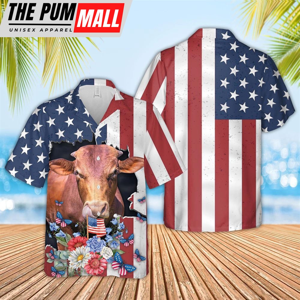 Farm Hawaiian Shirt, Beefmaster 4Th Of July 3D Hawaiian Shirt, Animal Hawaiian Shirt