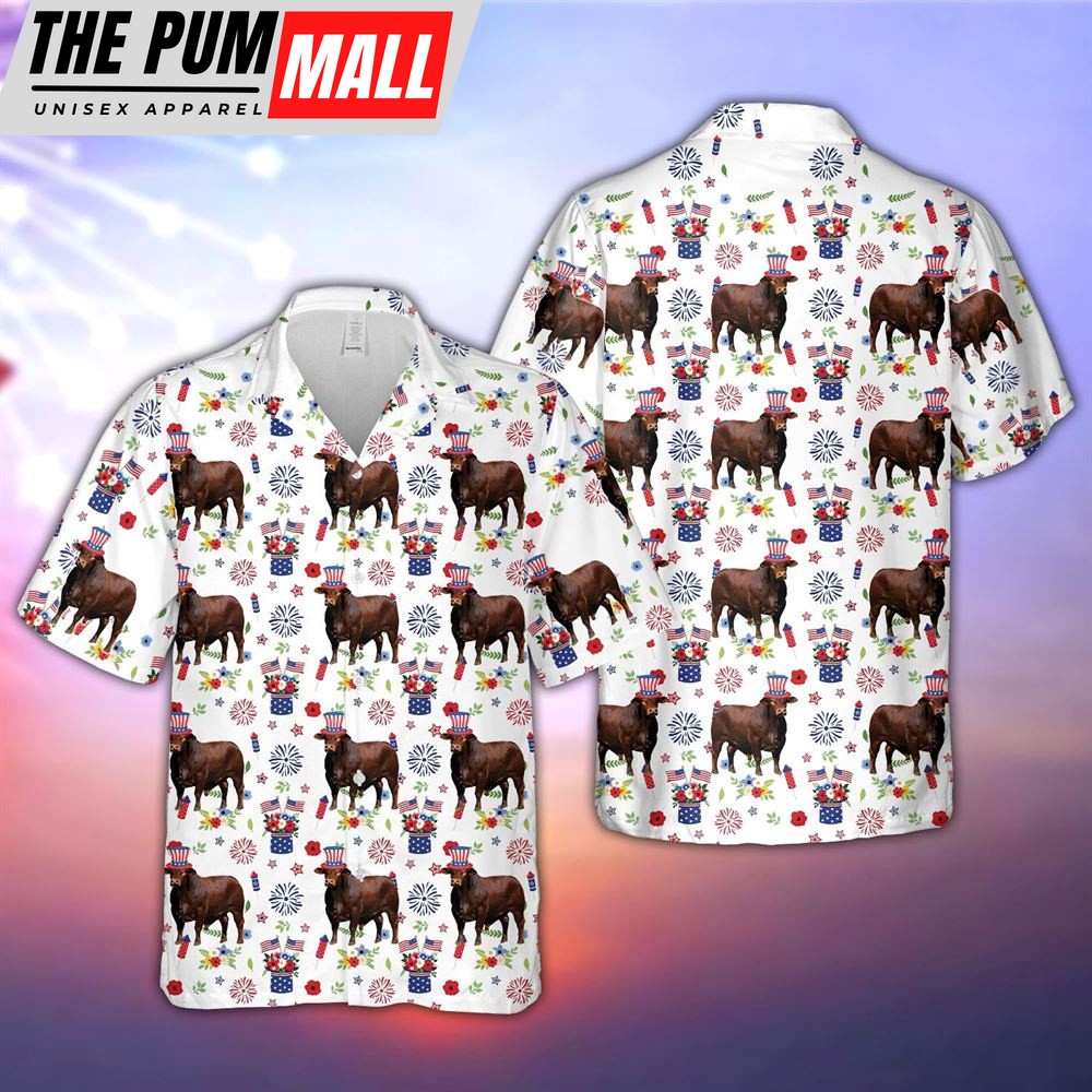 Farm Hawaiian Shirt, Beefmaster American Flag And Firework Pattern Hawaiian Shirt, Summer Gift, Animal Hawaiian Shirt