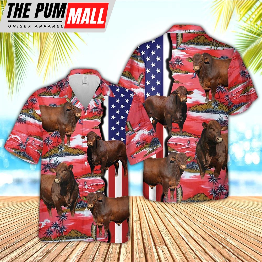 Farm Hawaiian Shirt, Beefmaster American Flag Farming 3D Hawaiian Shirt, Animal Hawaiian Shirt