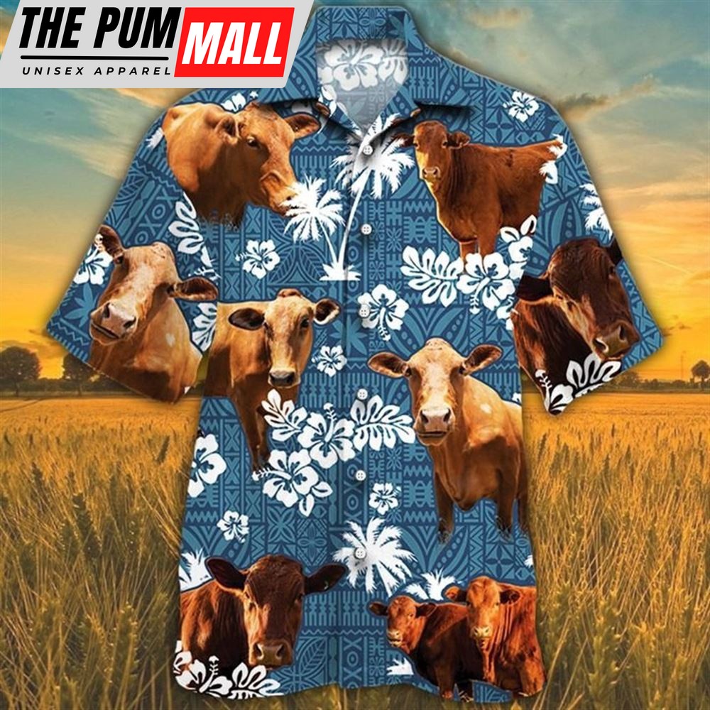 Farm Hawaiian Shirt, Beefmaster Cattle Blue Tribal All Over Printed 3D Hawaiian Shirt, Animal Hawaiian Shirt
