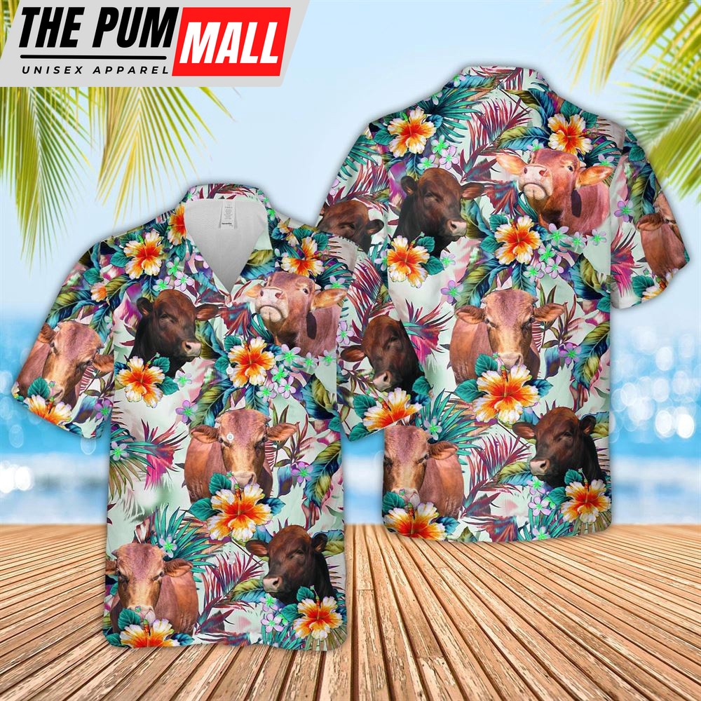 Farm Hawaiian Shirt, Beefmaster Colorful Leaf Pattern Hawaiian Shirt, Animal Hawaiian Shirt