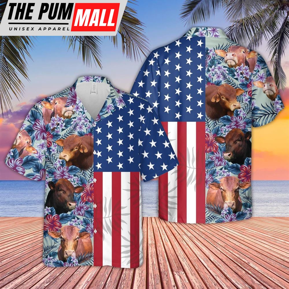 Farm Hawaiian Shirt, Beefmaster Flower Pattern American 3D Hawaiian Shirt, Animal Hawaiian Shirt