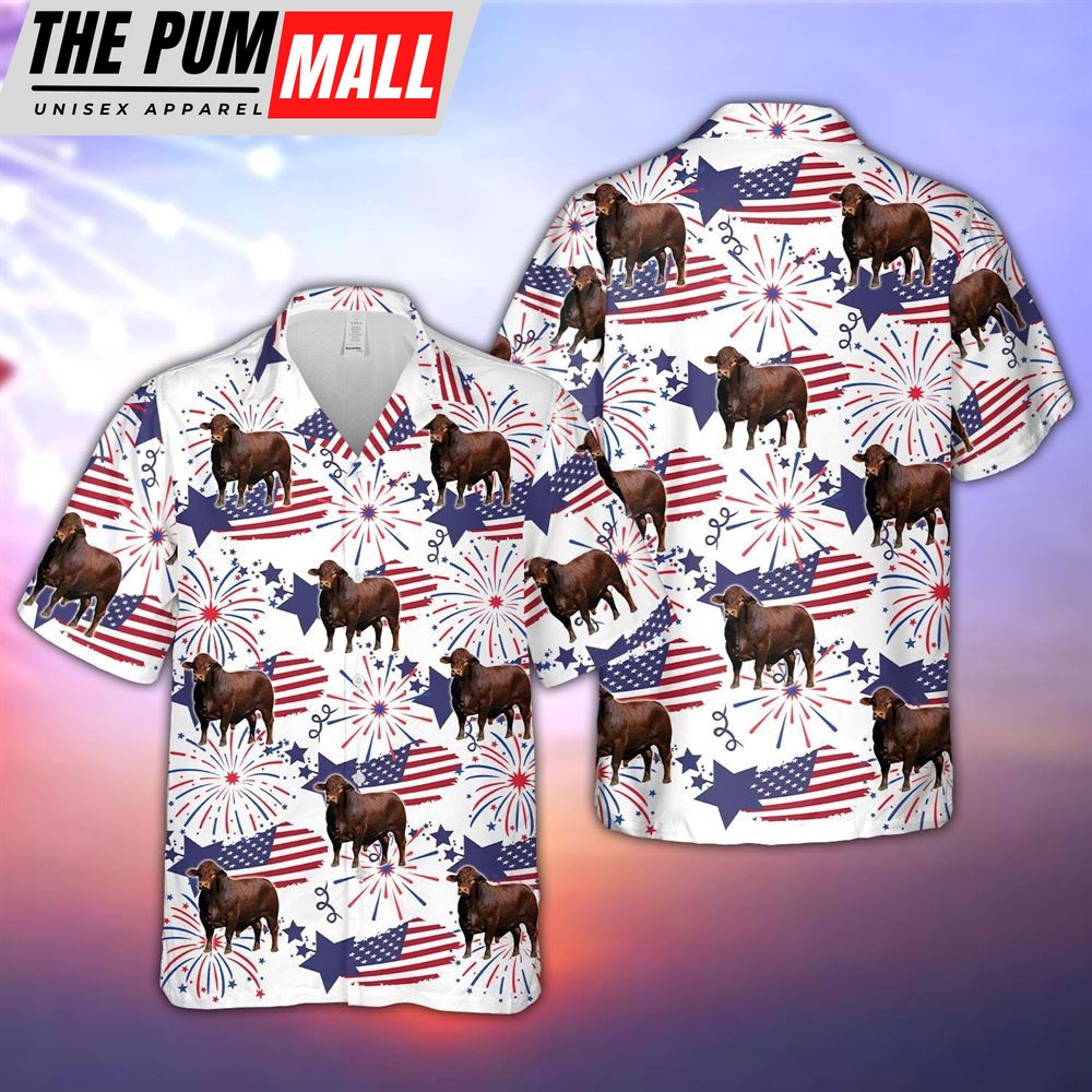 Farm Hawaiian Shirt, Beefmaster Happy Firework Flag Hawaiian Shirt, Summer Gift, Animal Hawaiian Shirt