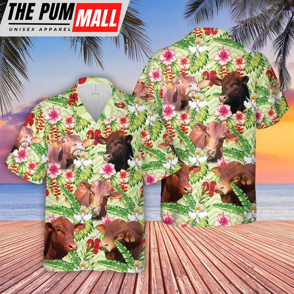 Farm Hawaiian Shirt, Beefmaster Hibicus Floral 3D Hawaiian Shirt, Animal Hawaiian Shirt