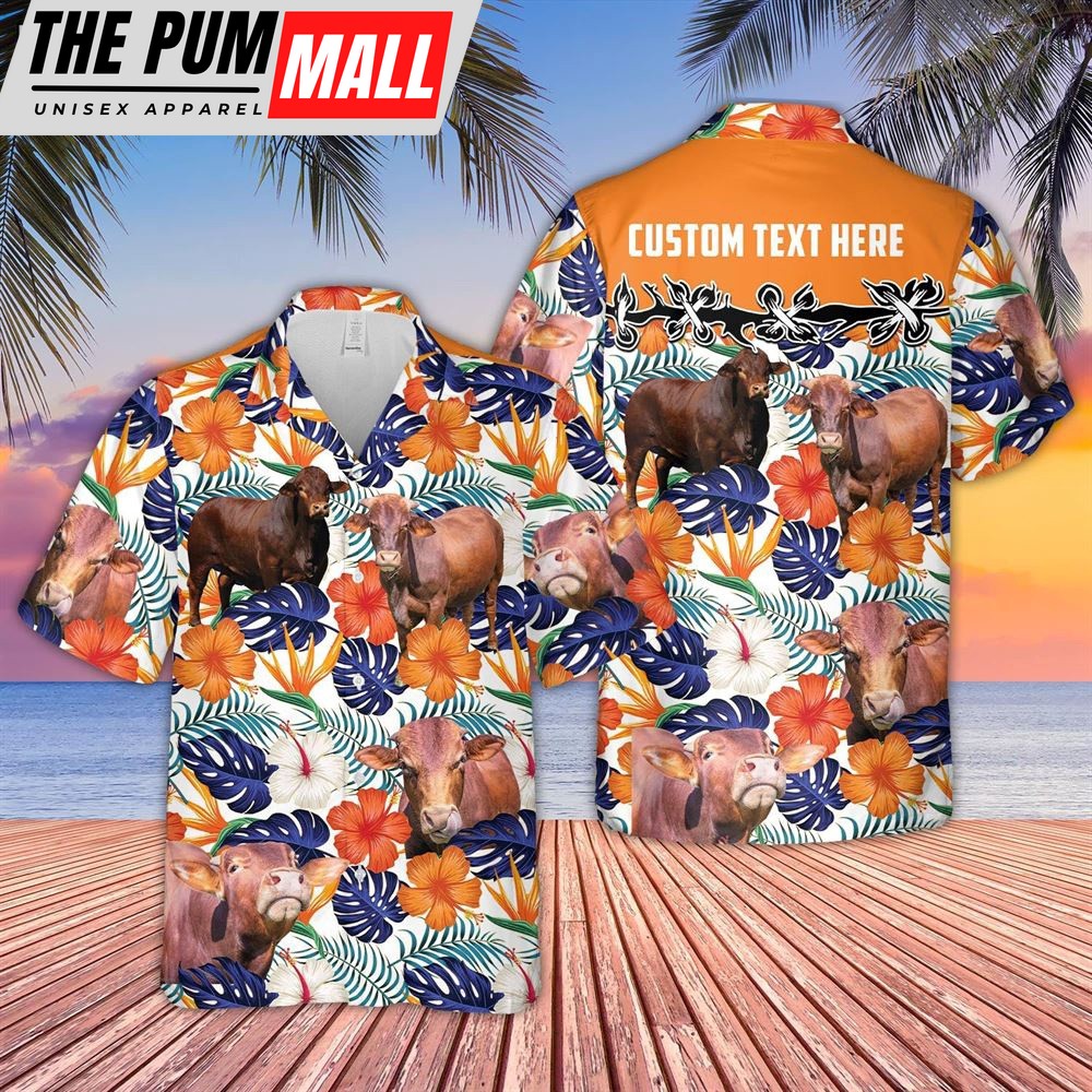 Farm Hawaiian Shirt, Beefmaster Hibiscus Blue Floral Custom Name 3D Hawaiian Shirt, Animal Hawaiian Shirt