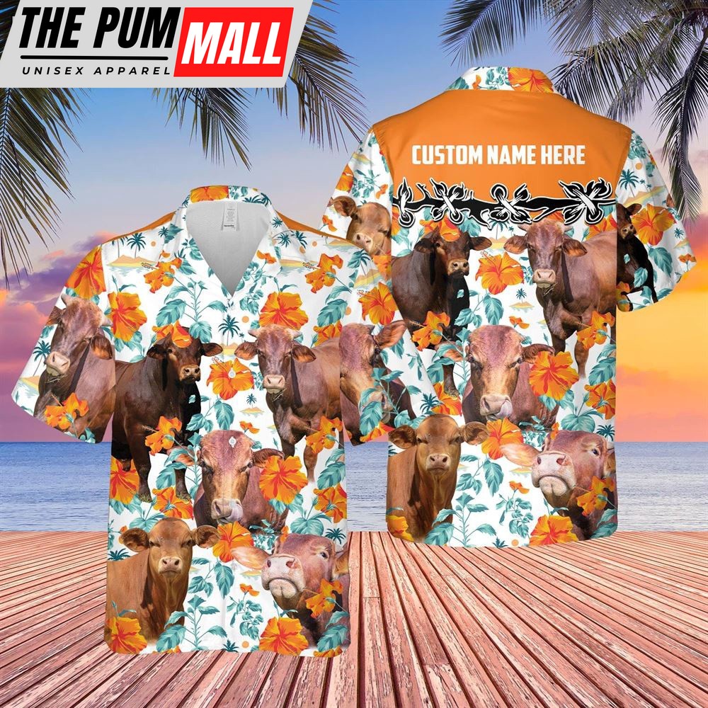 Farm Hawaiian Shirt, Beefmaster Hibiscus Floral Custom Name 3D Hawaiian Shirt, Animal Hawaiian Shirt