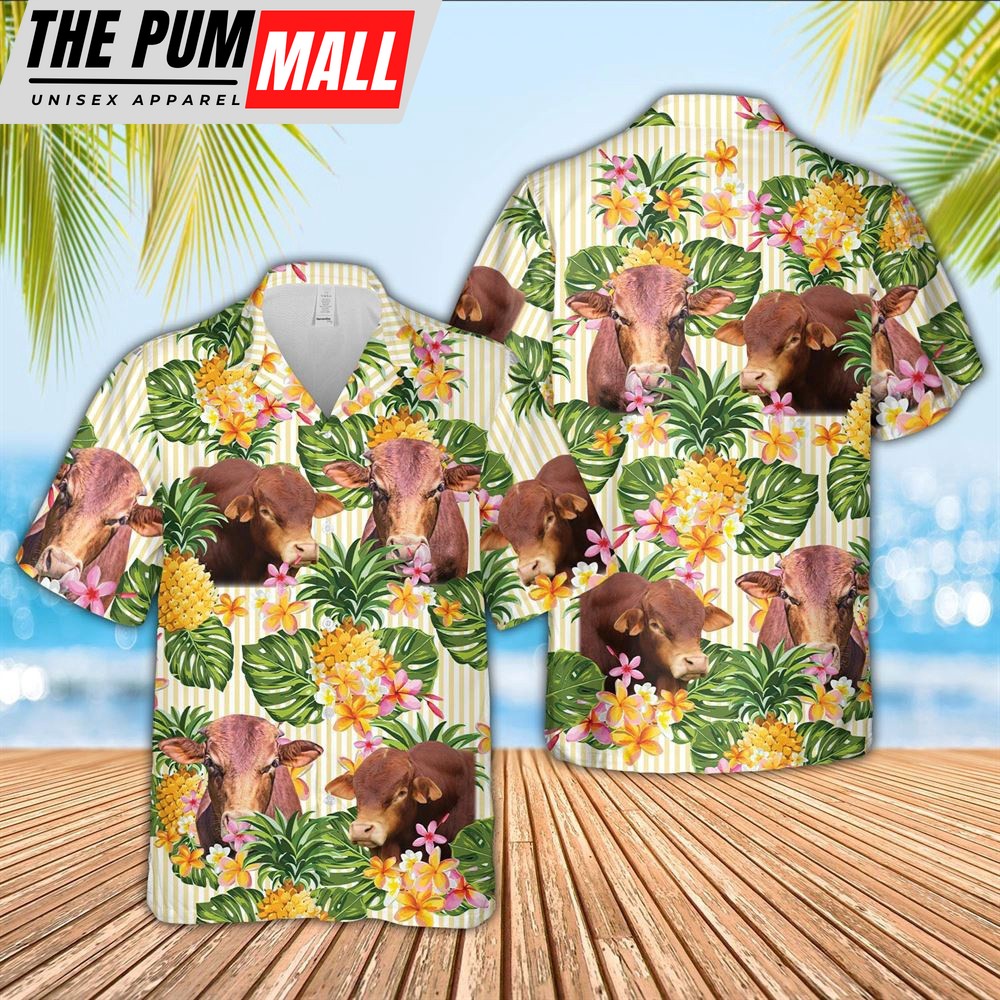 Farm Hawaiian Shirt, Beefmaster Pineapple Pattern Hawaiian Shirt, Animal Hawaiian Shirt