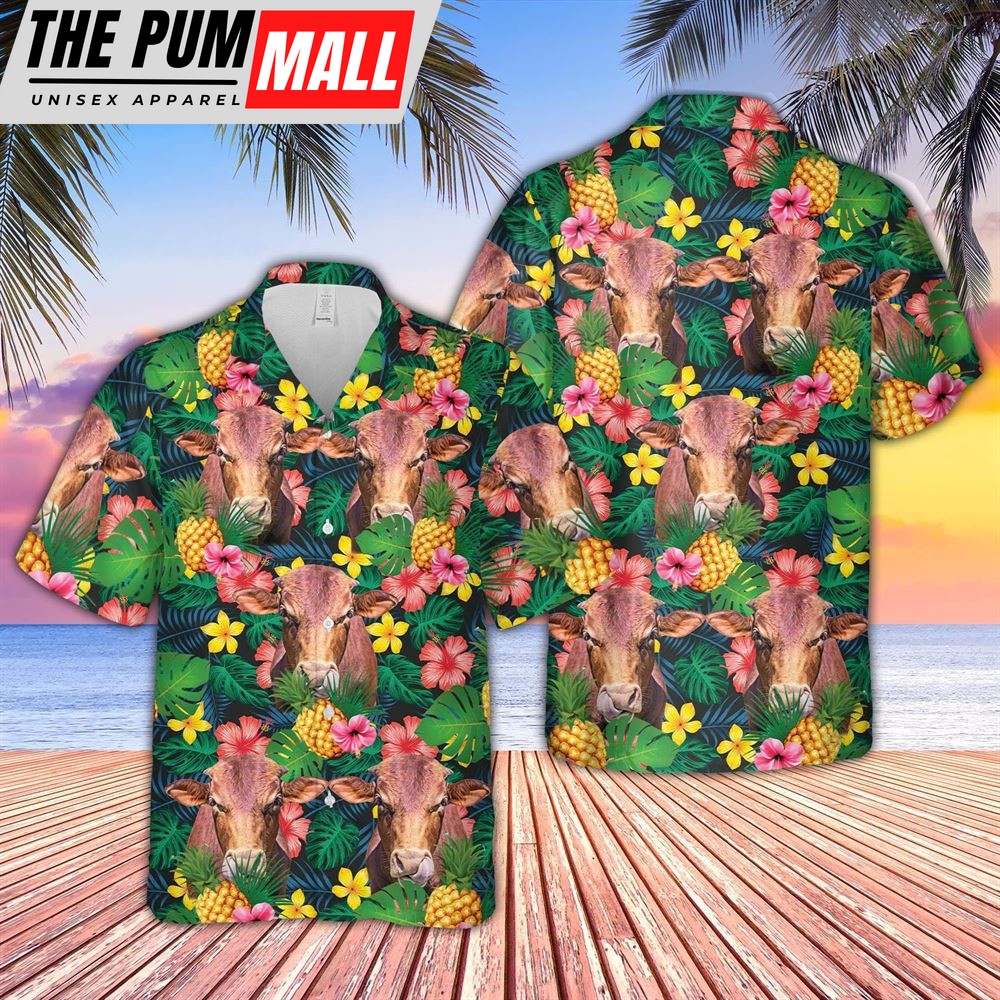 Farm Hawaiian Shirt, Beefmaster Summer Pattern 3D Hawaiian Shirt, Animal Hawaiian Shirt