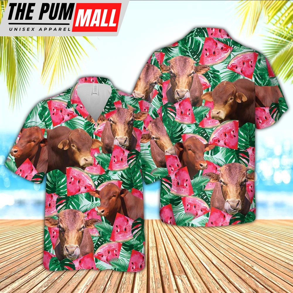 Farm Hawaiian Shirt, Beefmaster Watermelon 3D Hawaiian Shirt, Animal Hawaiian Shirt