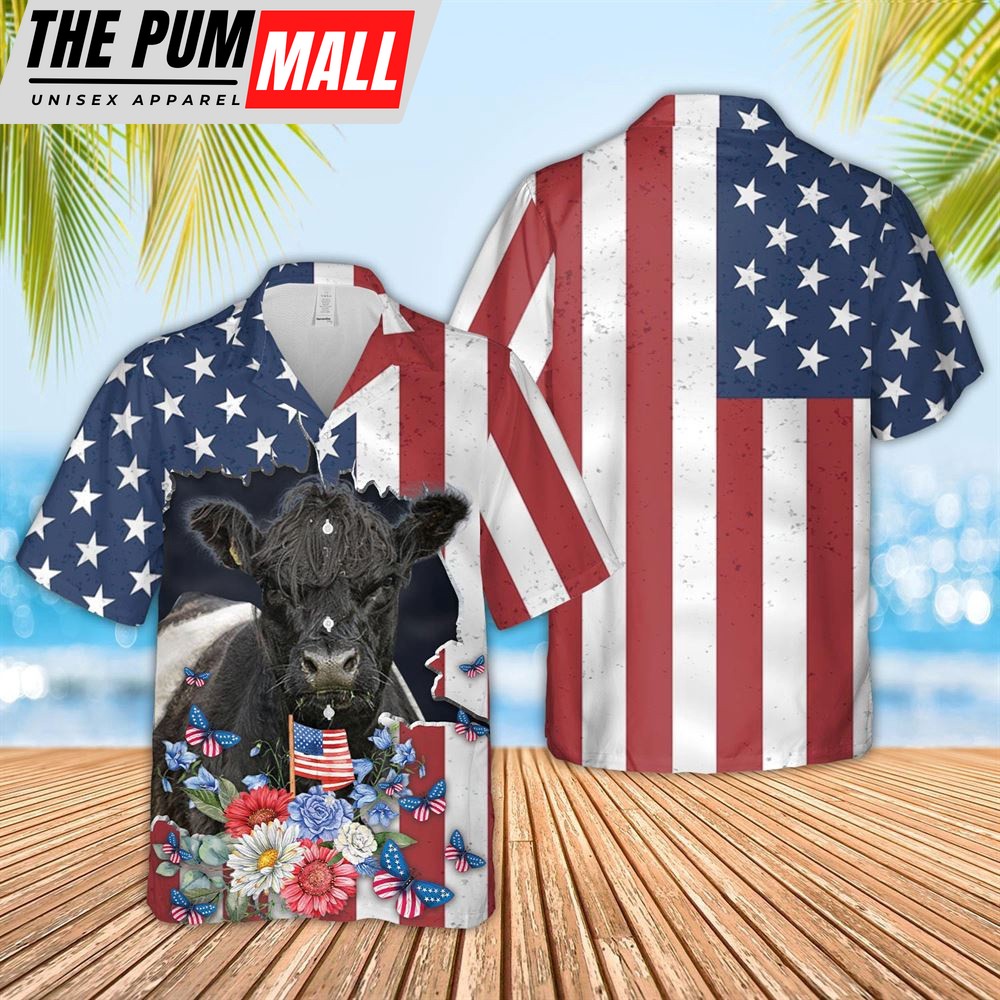 Farm Hawaiian Shirt, Belted Galloway 4Th Of July 3D Hawaiian Shirt, Animal Hawaiian Shirt