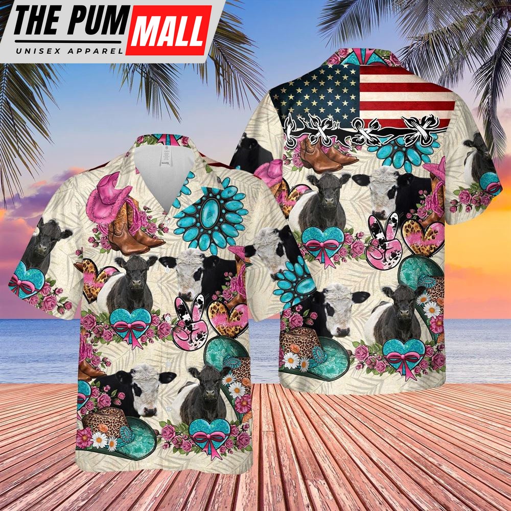 Farm Hawaiian Shirt, Belted Galloway Happiness Flowers 3D Hawaiian Shirt, Animal Hawaiian Shirt