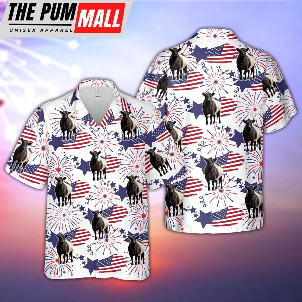 Farm Hawaiian Shirt, Belted Galloway Happy Firework Flag Hawaiian Shirt, Summer Gift, Animal Hawaiian Shirt