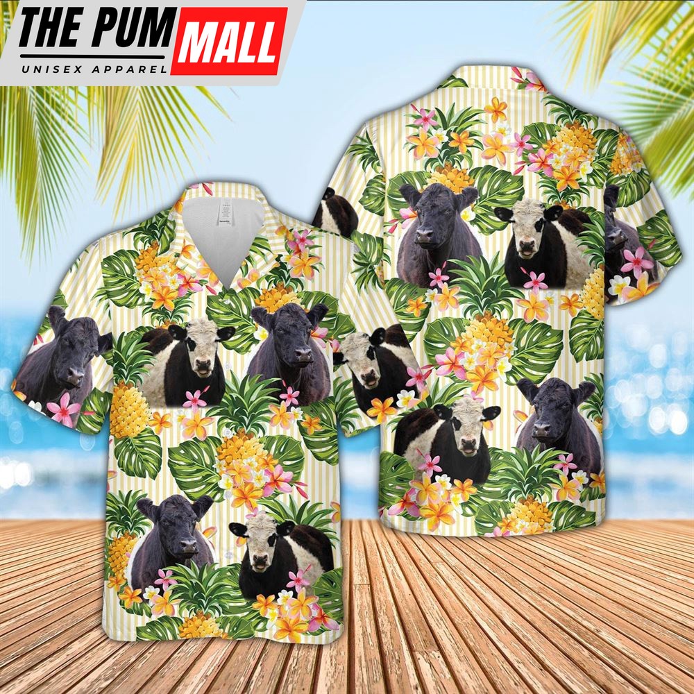 Farm Hawaiian Shirt, Belted Galloway Pineapple Pattern Hawaiian Shirt, Animal Hawaiian Shirt