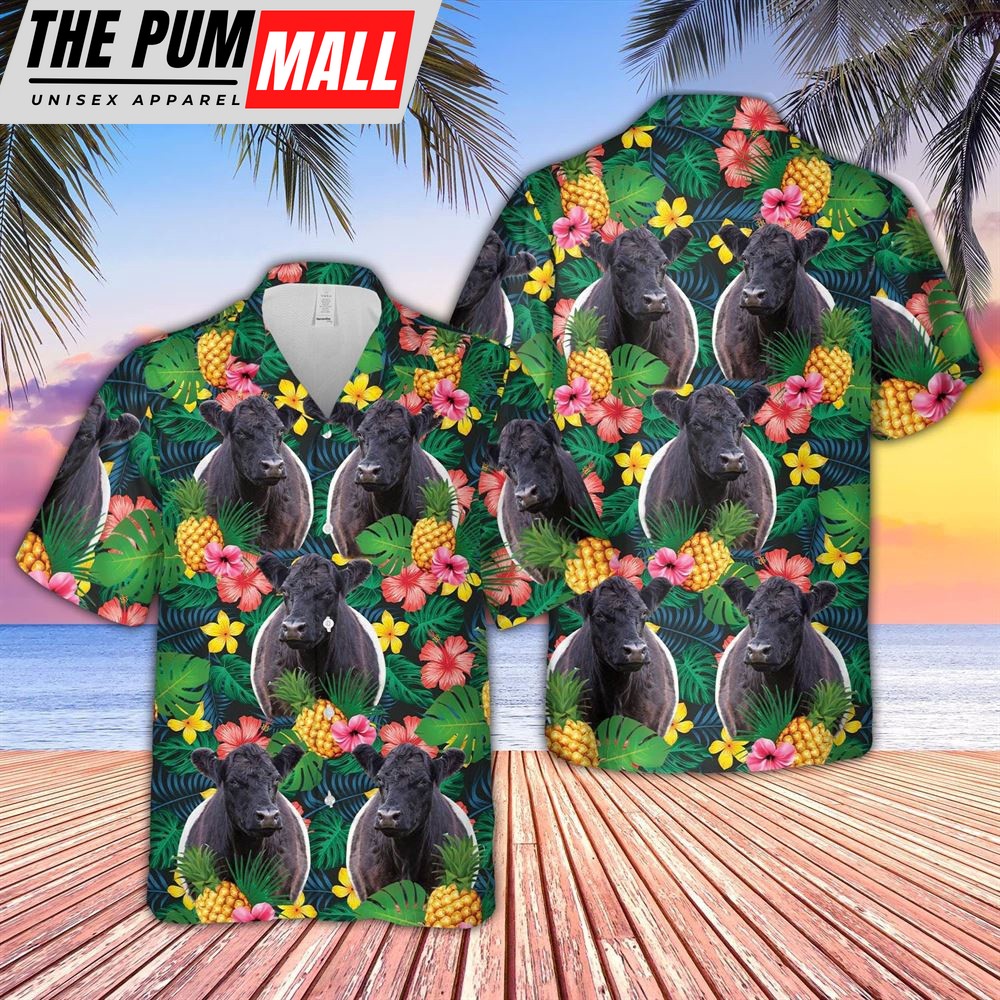 Farm Hawaiian Shirt, Belted Galloway Summer Pattern 3D Hawaiian Shirt, Animal Hawaiian Shirt
