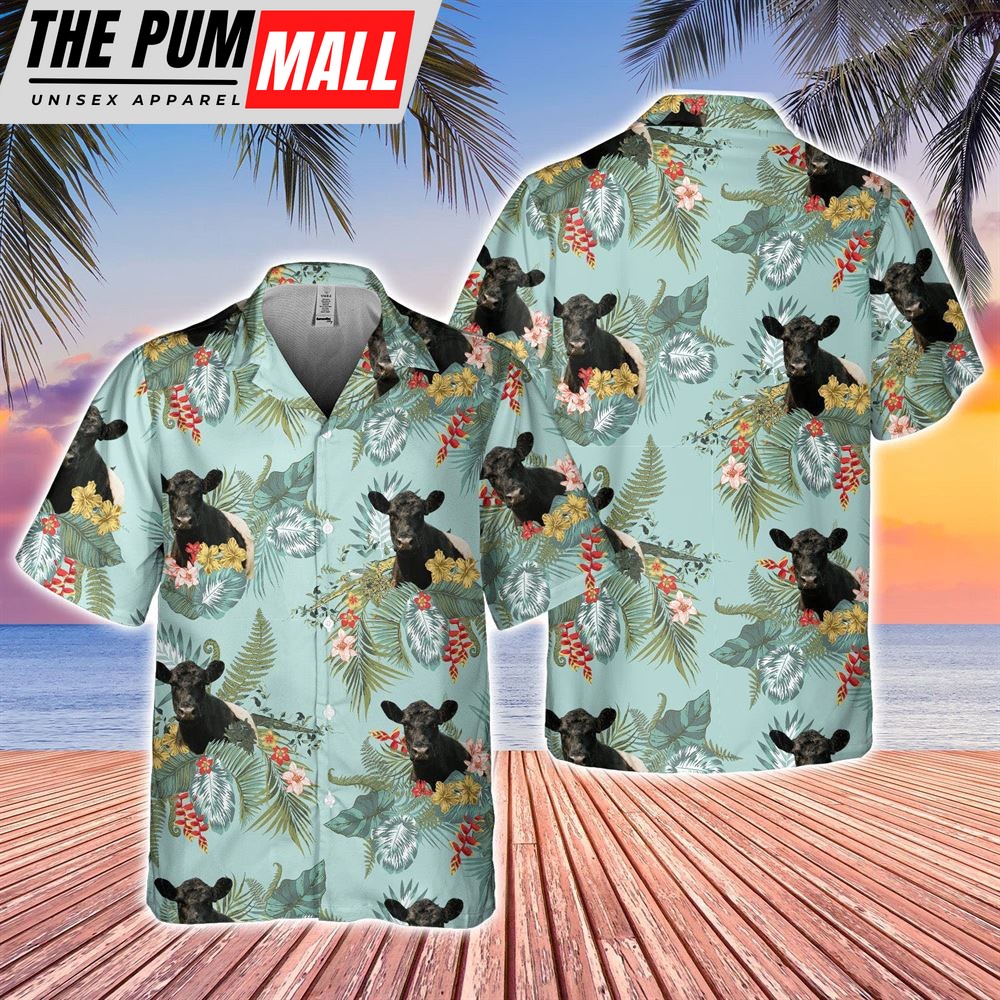 Farm Hawaiian Shirt, Belted Galloway Tropical Flowers Pattern Hawaiian Shirt, Animal Hawaiian Shirt