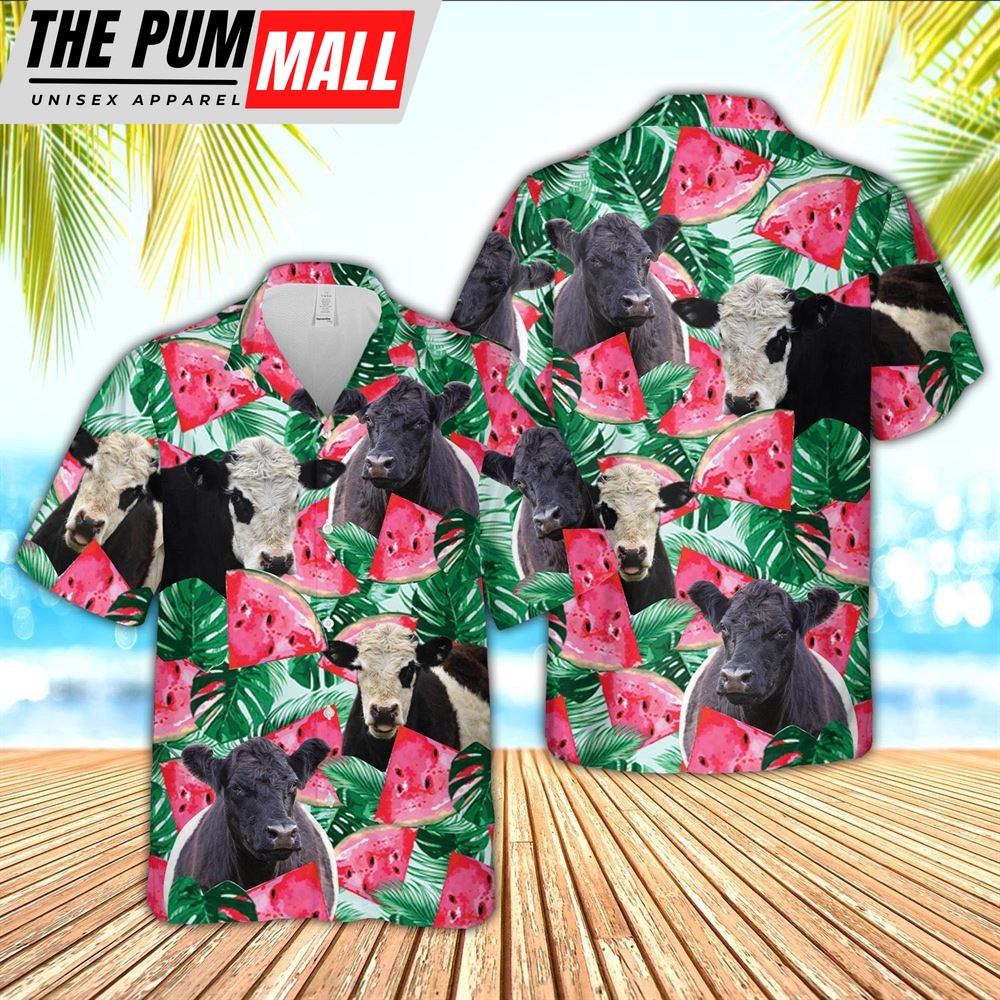 Farm Hawaiian Shirt, Belted Galloway Watermelon 3D Hawaiian Shirt, Animal Hawaiian Shirt