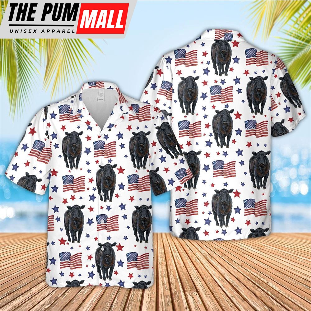 Farm Hawaiian Shirt, Black Angus American Flag Pattern Hawaiian Shirt For Kids, Animal Hawaiian Shirt