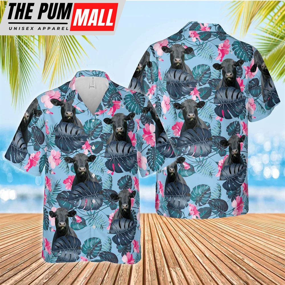 Farm Hawaiian Shirt, Black Angus Blue Hibiscus Hawaiian Shirt, Animal Hawaiian Shirt