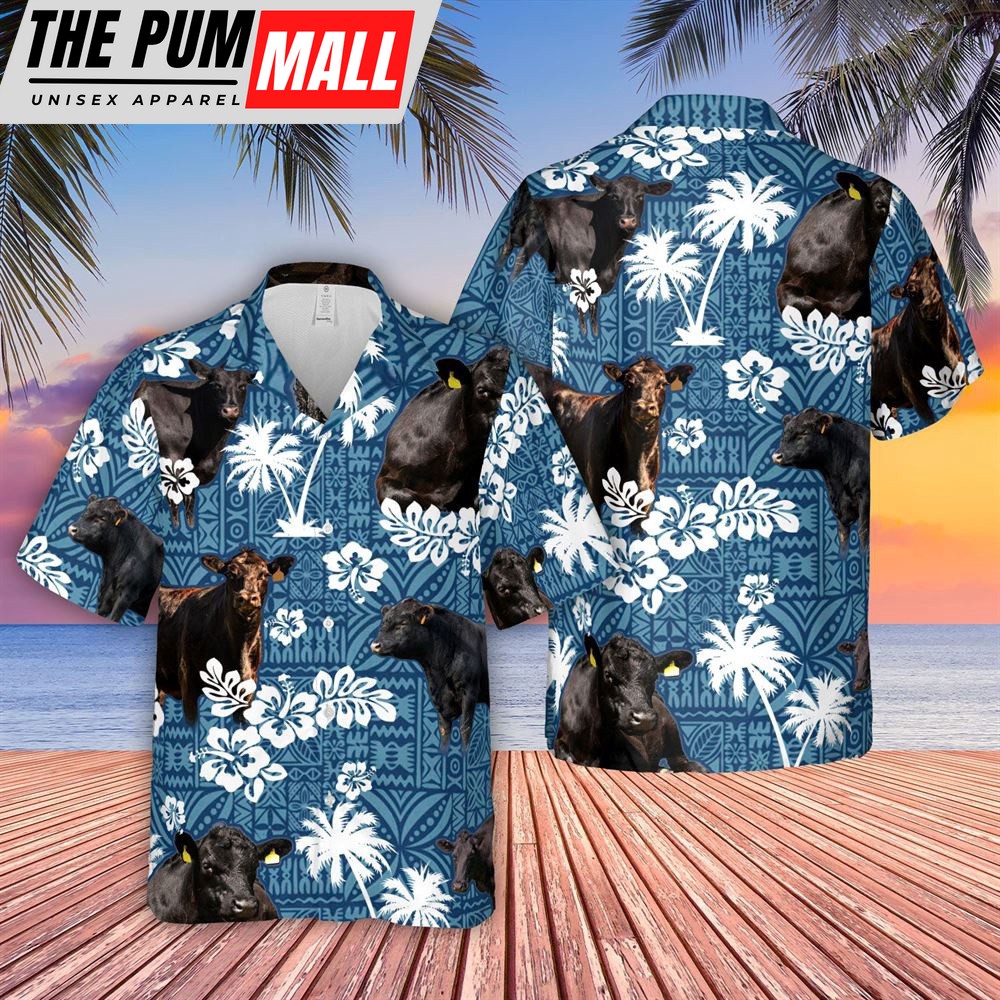 Farm Hawaiian Shirt, Black Angus Blue Tribal All Over Printed 3D Hawaiian Shirt, Animal Hawaiian Shirt