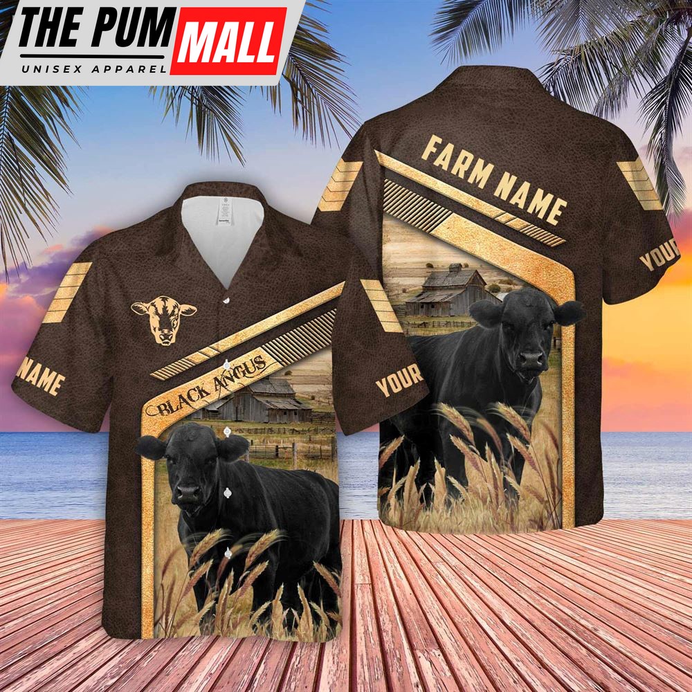 Farm Hawaiian Shirt, Black Angus Brown Pattern Customized Name 3D Hawaiian Shirt, Animal Hawaiian Shirt