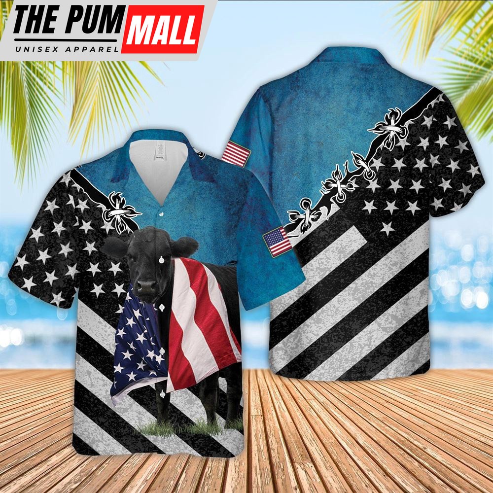 Farm Hawaiian Shirt, Black Angus Cattle American Flag Hawaiian Shirt, Animal Hawaiian Shirt