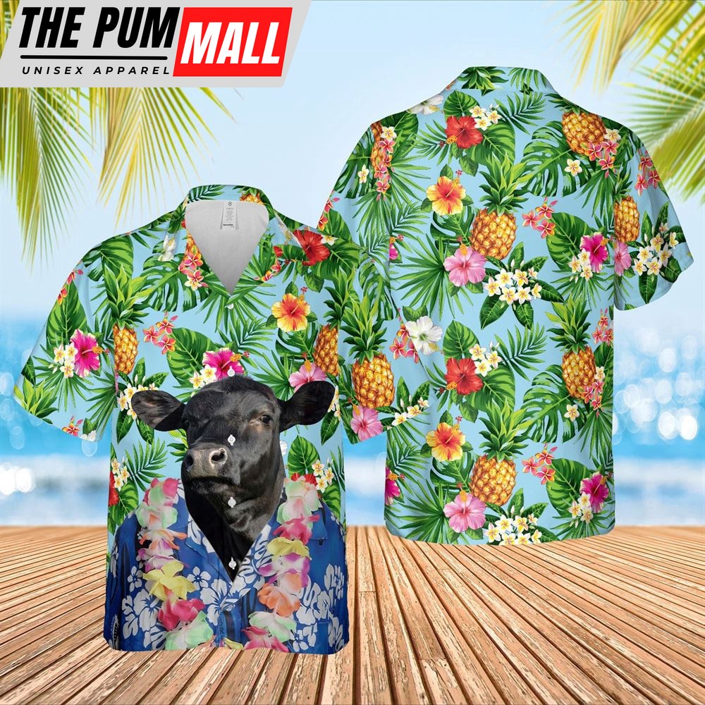 Farm Hawaiian Shirt, Black Angus Cattle Big Face Funny Hawaiian Shirt, Animal Hawaiian Shirt