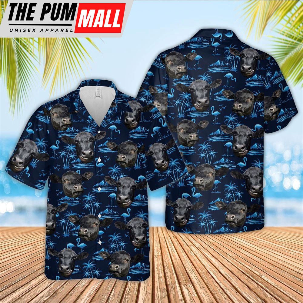 Farm Hawaiian Shirt, Black Angus Cattle Blue Hawaiian Shirt, Animal Hawaiian Shirt